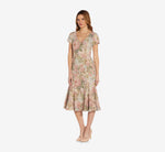 Floral Matelasse Midi Cocktail Dress In Rose Multi 5