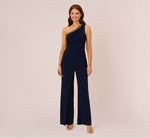 Beaded One-Shoulder Matte Jersey Jumpsuit In Midnight 2