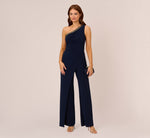 Beaded One-Shoulder Matte Jersey Jumpsuit In Midnight 1