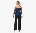 Hand-Beaded Illusion Off-The-Shoulder Top In Light Navy 4