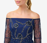 Hand-Beaded Illusion Off-The-Shoulder Top In Light Navy 3
