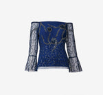 Hand-Beaded Illusion Off-The-Shoulder Top In Light Navy 5