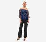 Hand-Beaded Illusion Off-The-Shoulder Top In Light Navy 2