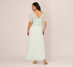 Plus Size Hand-Beaded Illusion Long Gown With Flutter Sleeves In Mint Glass 5