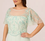 Plus Size Hand-Beaded Illusion Long Gown With Flutter Sleeves In Mint Glass 3