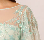 Plus Size Hand-Beaded Illusion Long Gown With Flutter Sleeves In Mint Glass 4