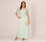 Plus Size Hand-Beaded Illusion Long Gown With Flutter Sleeves In Mint Glass 1