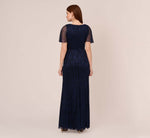 Crinkled Metallic Mesh Long Gown In Navy Night 3