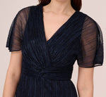 Crinkled Metallic Mesh Long Gown In Navy Night 2