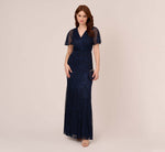 Crinkled Metallic Mesh Long Gown In Navy Night 5