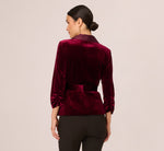 Velvet And Satin Tuxedo Jacket Top In Burgundy 5