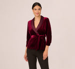 Velvet And Satin Tuxedo Jacket Top In Burgundy 2