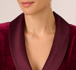 Velvet And Satin Tuxedo Jacket Top In Burgundy 3