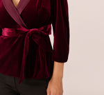 Velvet And Satin Tuxedo Jacket Top In Burgundy 4