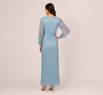 Metallic Crinkled Mesh Draped Long Gown In Belize Blue 5