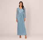 Metallic Crinkled Mesh Draped Long Gown In Belize Blue 2