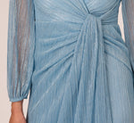 Metallic Crinkled Mesh Draped Long Gown In Belize Blue 4