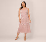 Plus Size Beaded Ankle-Length Dress With Sheer Neckline In Dusted Petal Ivory 3