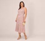 Plus Size Beaded Ankle-Length Dress With Sheer Neckline In Dusted Petal Ivory 2