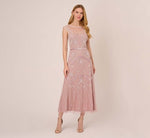 Beaded Ankle-Length Dress With Sheer Neckline In Dusted Petal Ivory 3