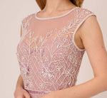 Beaded Ankle-Length Dress With Sheer Neckline In Dusted Petal Ivory 4