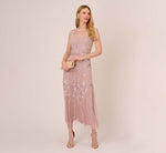 Beaded Ankle-Length Dress With Sheer Neckline In Dusted Petal Ivory 2