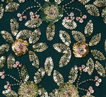 Floral Beaded Midi Dress With Godet Skirt In Gem Green 6
