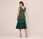 Floral Beaded Midi Dress With Godet Skirt In Gem Green 5