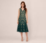 Floral Beaded Midi Dress With Godet Skirt In Gem Green 2