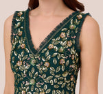 Floral Beaded Midi Dress With Godet Skirt In Gem Green 3