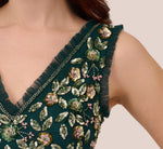 Floral Beaded Midi Dress With Godet Skirt In Gem Green 4