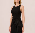 High Low Crepe Halter Gown With Organza Draping In Black 3