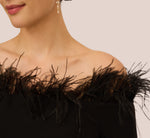 Off The Shoulder Three Quarter Sleeve Top With Feather Accents In Black 4