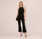 Chiffon Self Tie Halter Top With Pearl Mock Neck Collar In Black 1