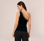 Velvet One Shoulder Top With Beaded Neck In Hunter 5