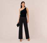 Velvet One Shoulder Top With Beaded Neck In Hunter 1