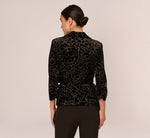 Glitter Velvet Tuxedo Top With Three Quarter Sleeves In Black Gold 5