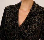 Glitter Velvet Tuxedo Top With Three Quarter Sleeves In Black Gold 3