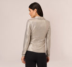 Metallic Foil Faux Wrap Top With Long Sleeves In Light Gold 5
