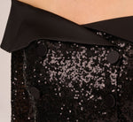 Off The Shoulder Sequin Tuxedo Top With Charmeuse Trim In Black 4