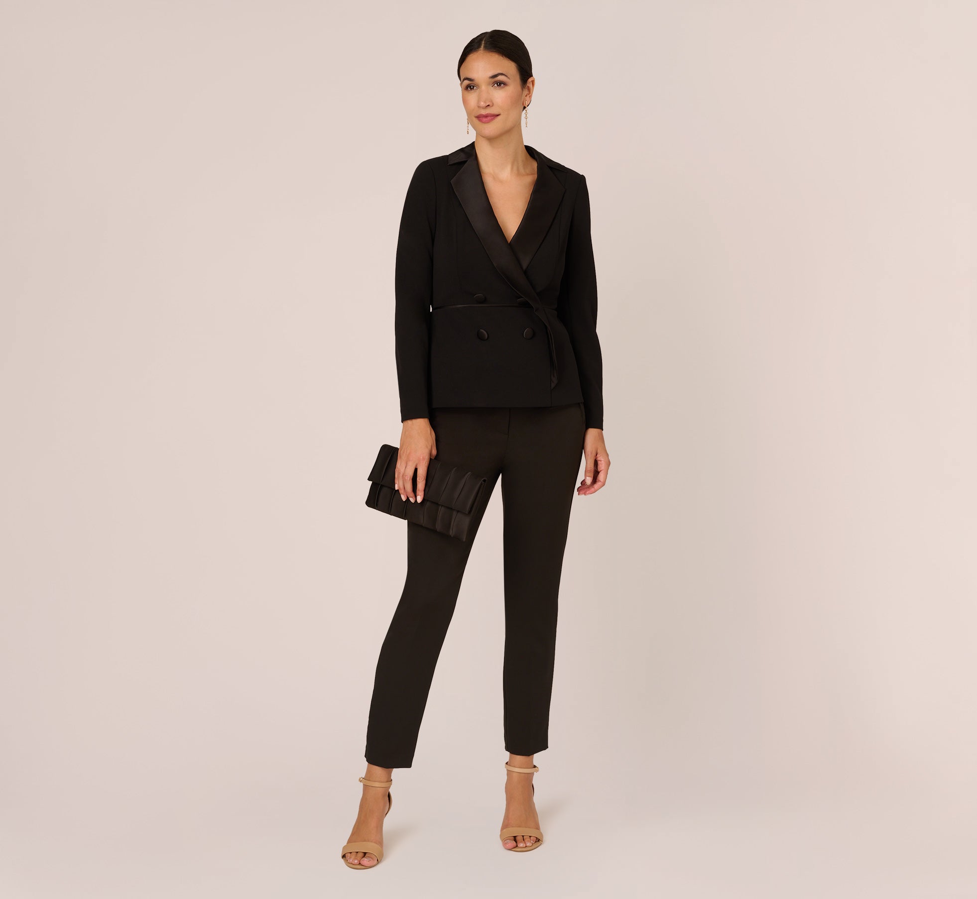 Crepe Tuxedo Top With Long Sleeves In Black 1