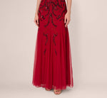 Short Sleeve Beaded Gown With Godet Skirt In Cranberry 4