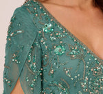 Beaded Mermaid Gown With Sheer Petal Sleeves In Green Slate 4