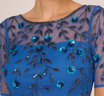 3D Floral Beaded Dress With Sheer Short Sleeves In Blue Horizon 3