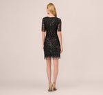Beaded Fringe Dress With Sheer Short Sleeves In Black 6