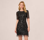 Beaded Fringe Dress With Sheer Short Sleeves In Black 3