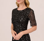 Beaded Fringe Dress With Sheer Short Sleeves In Black 4