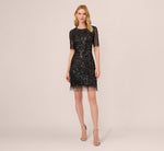Beaded Fringe Dress With Sheer Short Sleeves In Black 8