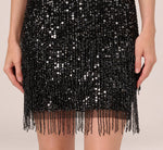 Beaded Fringe Dress With Sheer Short Sleeves In Black 5