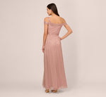 Crinkle Metallic Gown With Asymmetrical Neckline In Petal Gold 6